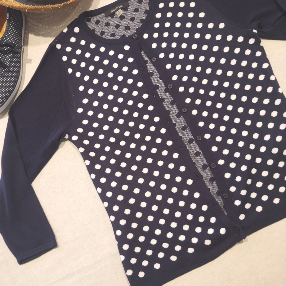 Polka Dot 🚢Navy Cardigan Sweater by August Silk~ Size: S